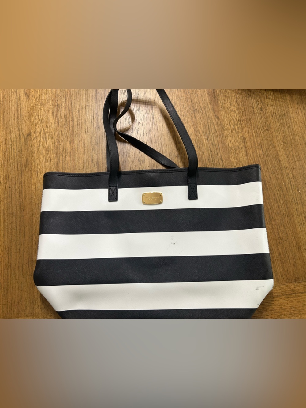 Michael Kors Black & White Stripe Tote Bag - Picture 1 of 3